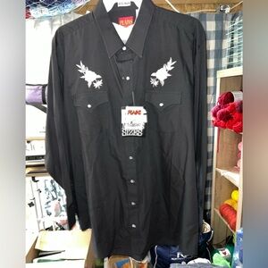 Plains Western Wear Pearl Snap Shirt Men's 2X Black Embroidered Roses NEW
